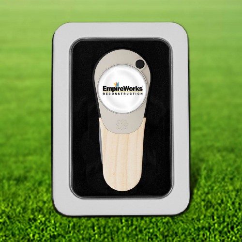 Pitchfix Woodie Golf Divot Repair Tool in Window Tin