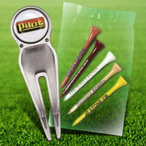 Custom Golf Tee Poly Packs W/ Premium Divot Tool