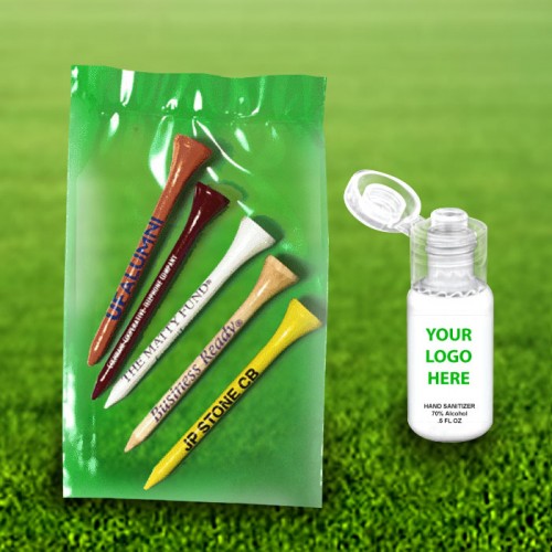 Custom Golf Tee Poly Packs - 5 W/ Hand Sanitizer G