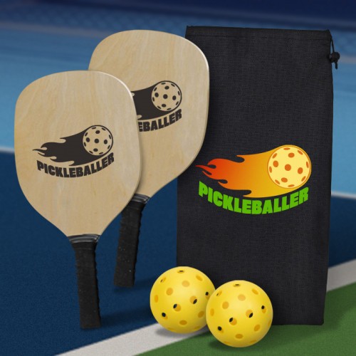 Fun On The Go Games Pickleball Set - Full Color Imprint on Bag, One Color Imprint on Paddles